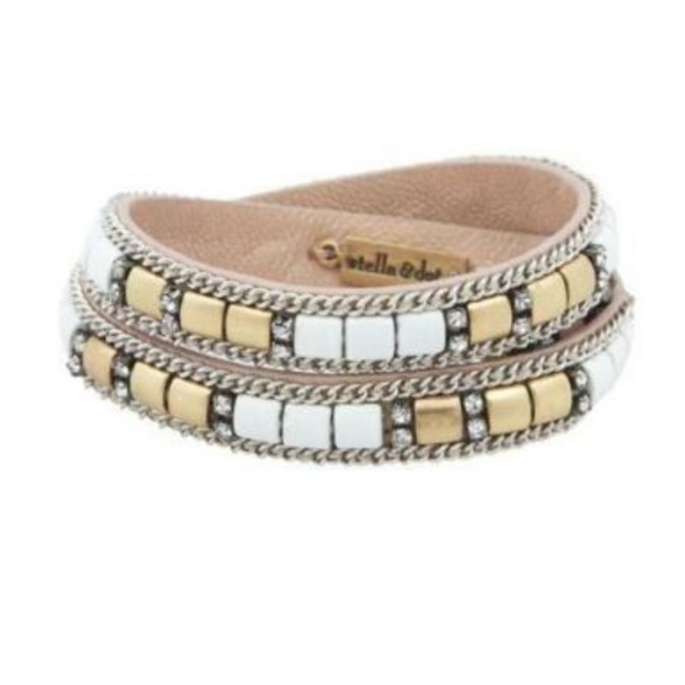 Stella & Dot Cady Gold and White Beaded Wrap Bracelet